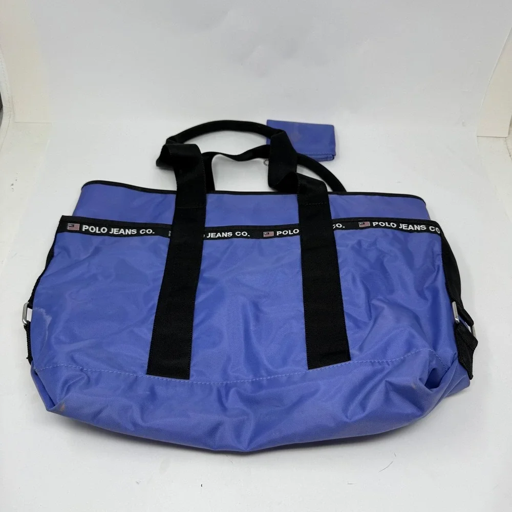 Polo Jeans Co Ralph Lauren Tote Bag Blue‎ Logo Webbing Large With Mini Pouch